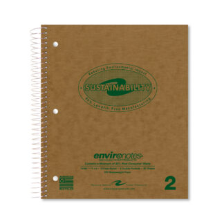 Environotes® Recycled Two Subject Wirebound Notebook with Heavyweight Paper and Two Double Pockets,11" x 9", 100 Sheets of 20 lb Paper, Recycled Brown Cover