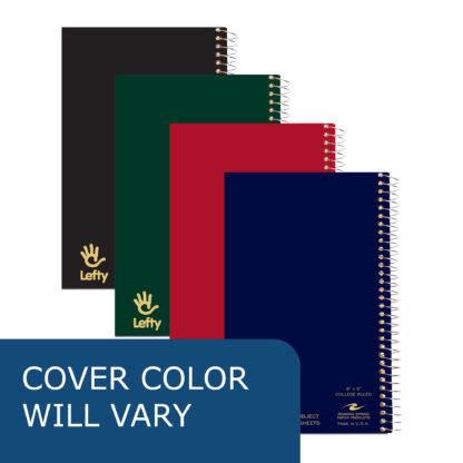 Lefty One Subject Left Handed Wirebound Notebook, College Ruled, 8" x 5", 80 Sheets, Assorted Covers