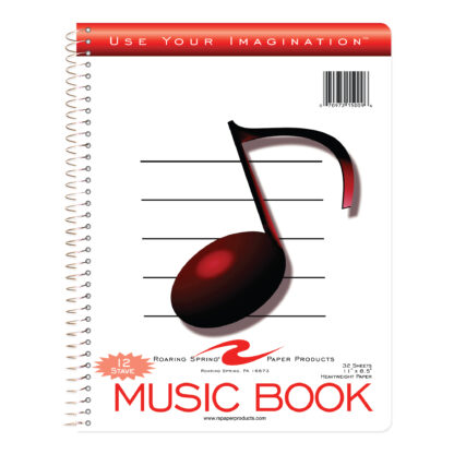 Music Composition Notebook, 12 Staves of Music Lines, 11" x 8.5", 32 Sheets, Heavyweight Paper