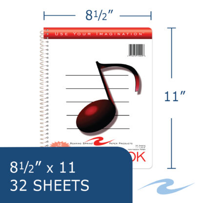 Music Composition Notebook, 12 Staves of Music Lines, 11" x 8.5", 32 Sheets, Heavyweight Paper