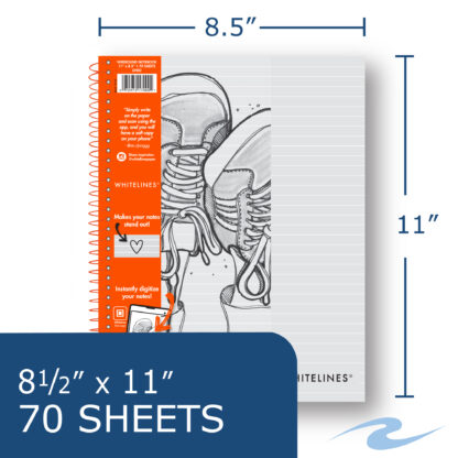 Whitelines® Wirebound Notebook with Premium Gray Paper with White Ruled Lines, 11" x 8.5", 70 Sheets - Paper that works with your phone!