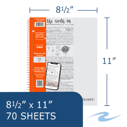 Whitelines® Wirebound Notebook with Premium Gray Paper with White Grids (5x5), 11" x 8.5", 70 Sheets - Paper that works with your phone!