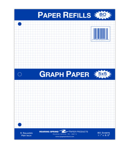 Loose Leaf Filler Paper, 5x5 Graph Ruled, 11" x 8.5", 80 Sheets