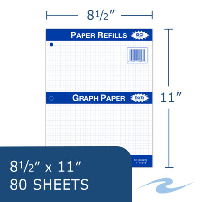 Loose Leaf Filler Paper, 5x5 Graph Ruled, 11" x 8.5", 80 Sheets