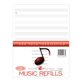 Loose Leaf Music Filler Paper with 12 Staves of Music Lines, 11" x 8.5", 20 Sheets