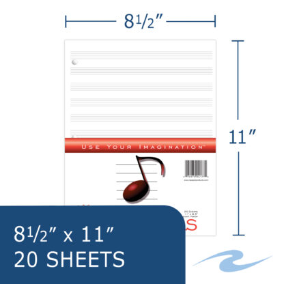 Loose Leaf Music Filler Paper with 12 Staves of Music Lines, 11" x 8.5", 20 Sheets