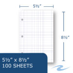 Loose Leaf Paper, 5x5" Graph Ruled, 3-Hole Punched, 11" x 8.5", 100 Sheets