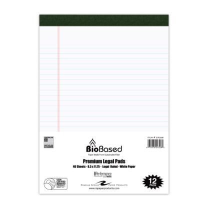 BioBased USDA Certified Bio-Preferred Legal Pad, 8.5" x 11.75", 40 Sheets, Pack of 12