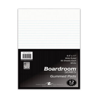 Boardroom Series Legal Pads, Wide Ruled, Gummed Glue Top, 8.5" x 11.75", 50 Sheets, White Paper, Pack of 12