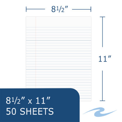 Legal Pads, Wide Ruled with Margin, Gummed Glue Top, 8.5" x 11.75", 50 Sheets, White Paper, Pack of 12