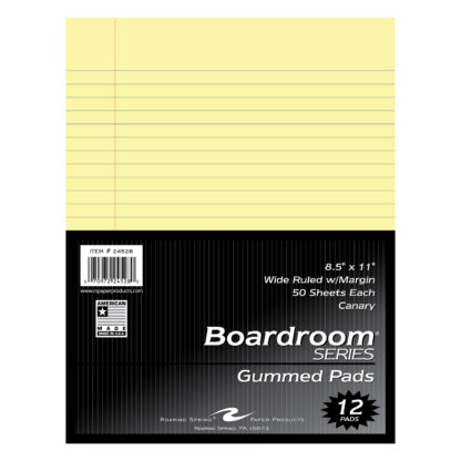 Legal Pads, Wide Ruled with Margin, Gummed Glue Top, 8.5" x 11.75", 50 Sheets, White Paper, Pack of 12