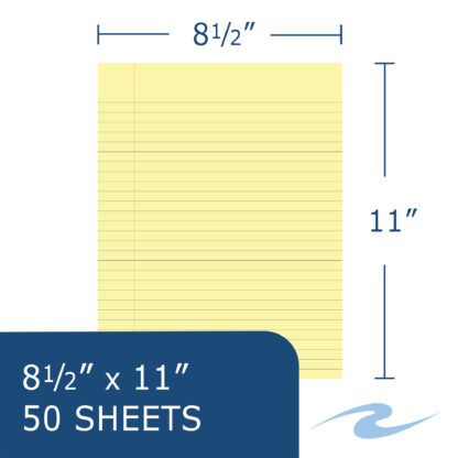 Legal Pads, Wide Ruled with Margin, Gummed Glue Top, 8.5" x 11.75", 50 Sheets, White Paper, Pack of 12