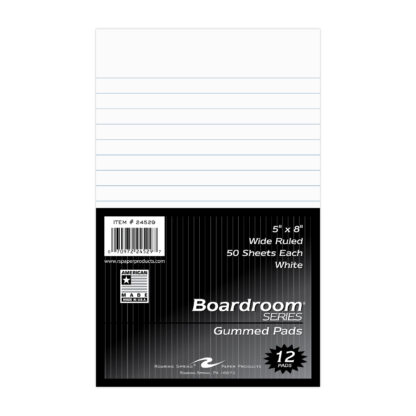 Legal Pads, Wide Ruled, Gummed Glue Top, 5" x 8", 50 Sheets, White Paper, Pack of 12