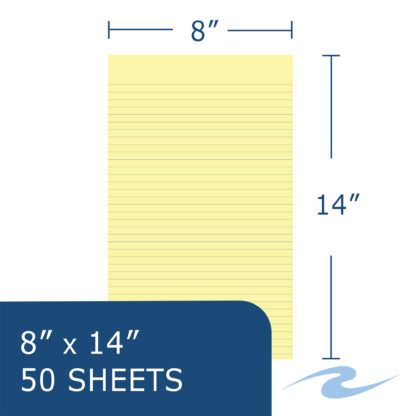 Traditional Size Legal Pads, Wide Ruled, Gummed Glue Top, 8.5" x 14", 50 Sheets, Canary Paper, Pack of 12