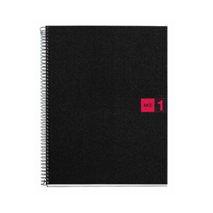 M® MiquelRius Original™ Lined 1 Subject Notebook, 11" x 8.5", Poly Cover - Black with Red