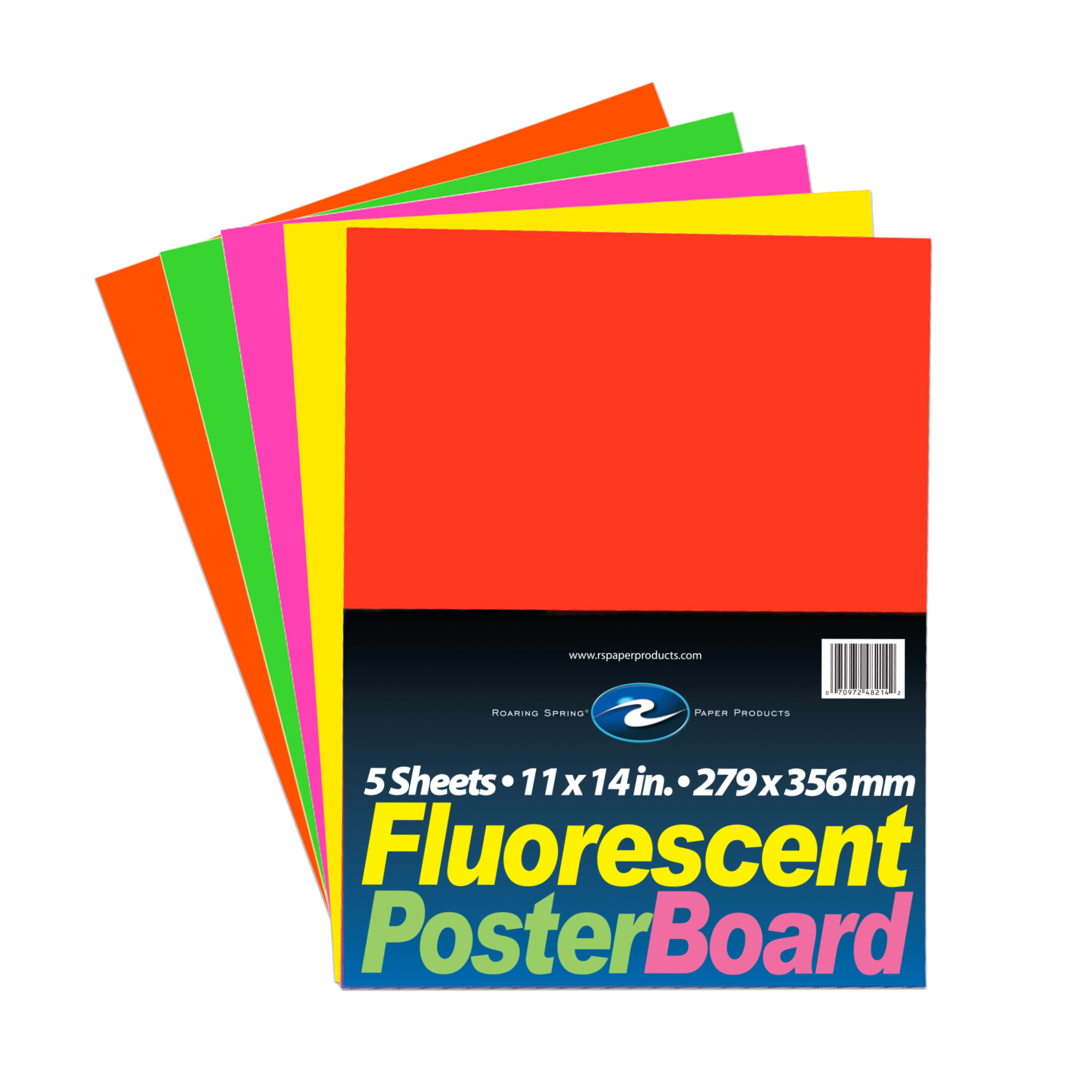 Fluorescent Color Poster Board, 11" x 14", 5 Sheets per Pack