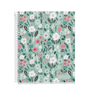 M® MiquelRius Lined 4 Subject Notebook, 11" x 8.5", Cardboard Cover - Mint Flowers