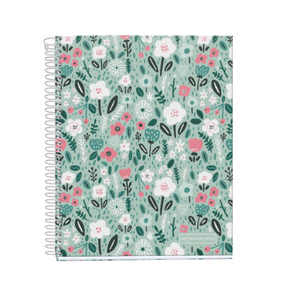 M® MiquelRius Lined 4 Subject Notebook, 11" x 8.5", Cardboard Cover - Mint Flowers