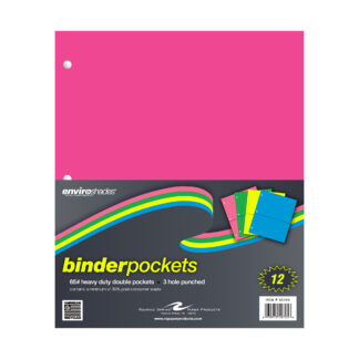 Enviroshades® Recycled Double Pocket Heavyweight Binder Pockets, 11" x 9.25", Assorted Neon Colors