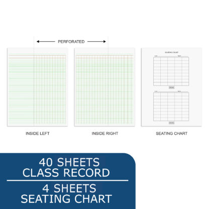 Teacher's Roll Book Includes Attendance, Grades and Seating Charts, 11" x 8.5", 44 Sheets, Assorted Colors