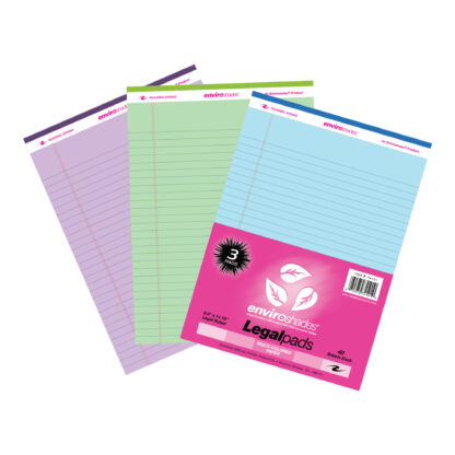 Enviroshades® Recycled Legal Pads, Legal Ruled, 8.5" x 11.75", 40 Sheets, Assorted Colors, Pack of 3