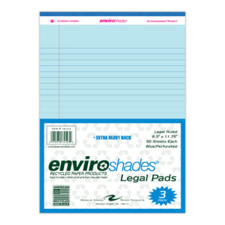 Enviroshades® Recycled Legal Pads, Legal Ruled, 8.5" x 11.75", 50 Sheets, Blue, Pack of 3