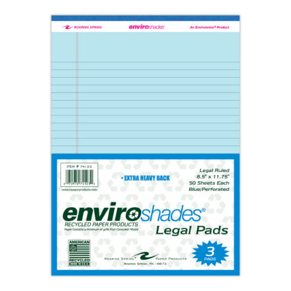 Enviroshades® Recycled Legal Pads, Legal Ruled, 8.5" x 11.75", 50 Sheets, Blue, Pack of 3