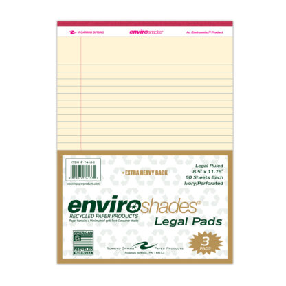 Enviroshades® Recycled Legal Pads, Legal Ruled, 8.5" x 11.75", 50 Sheets, Ivory, Pack of 3