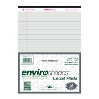 Enviroshades® Recycled Legal Pads, Legal Ruled, 8.5" x 11.75", 50 Sheets, Gray, Pack of 3