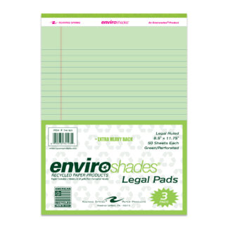 Enviroshades® Recycled Legal Pads, Legal Ruled, 8.5" x 11.75", 50 Sheets, Green, Pack of 3