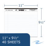 Wide® Recycled Landscape Legal Pads, College Ruled with Margin, 11" x 9.5", 40 Sheets, White