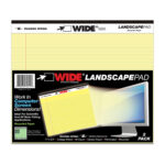 Wide® Recycled Landscape Legal Pads, College Ruled with Margin, 11" x 9.5", 40 Sheets, Canary, Pack of 2