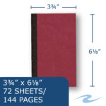 Sewn Memo Book, 6.125" x 3.75", 72 Sheets/144 Pages, Red Pressboard Cover