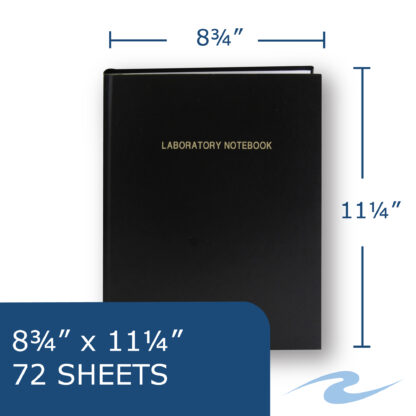 Lab Book with Numbered Pages, 4x4 Grid Ruled, Center Sewn Case Binding, 11.25" x 8.75", 72 Sheets/144 of 24 lb White Paper, Black Laminate Cover