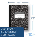 Hard Cover Composition Book, Wide Ruled, 9.75" x 7.5" , 50 Sheets/100 Pages, Black Marble Cover