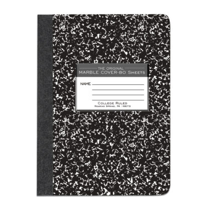 Hard Cover Composition Book, College Ruled, 9.75" x 7.5", 80 Sheets/160 Pages, Black Marble Cover