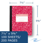 Hard Cover Composition Book, Wide Ruled, 9.75" x 7.5", 100 Sheets/200 Pages, Assorted Marble Covers