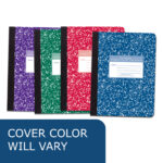 Hard Cover Composition Book, Wide Ruled, 9.75" x 7.5", 100 Sheets/200 Pages, Assorted Marble Covers