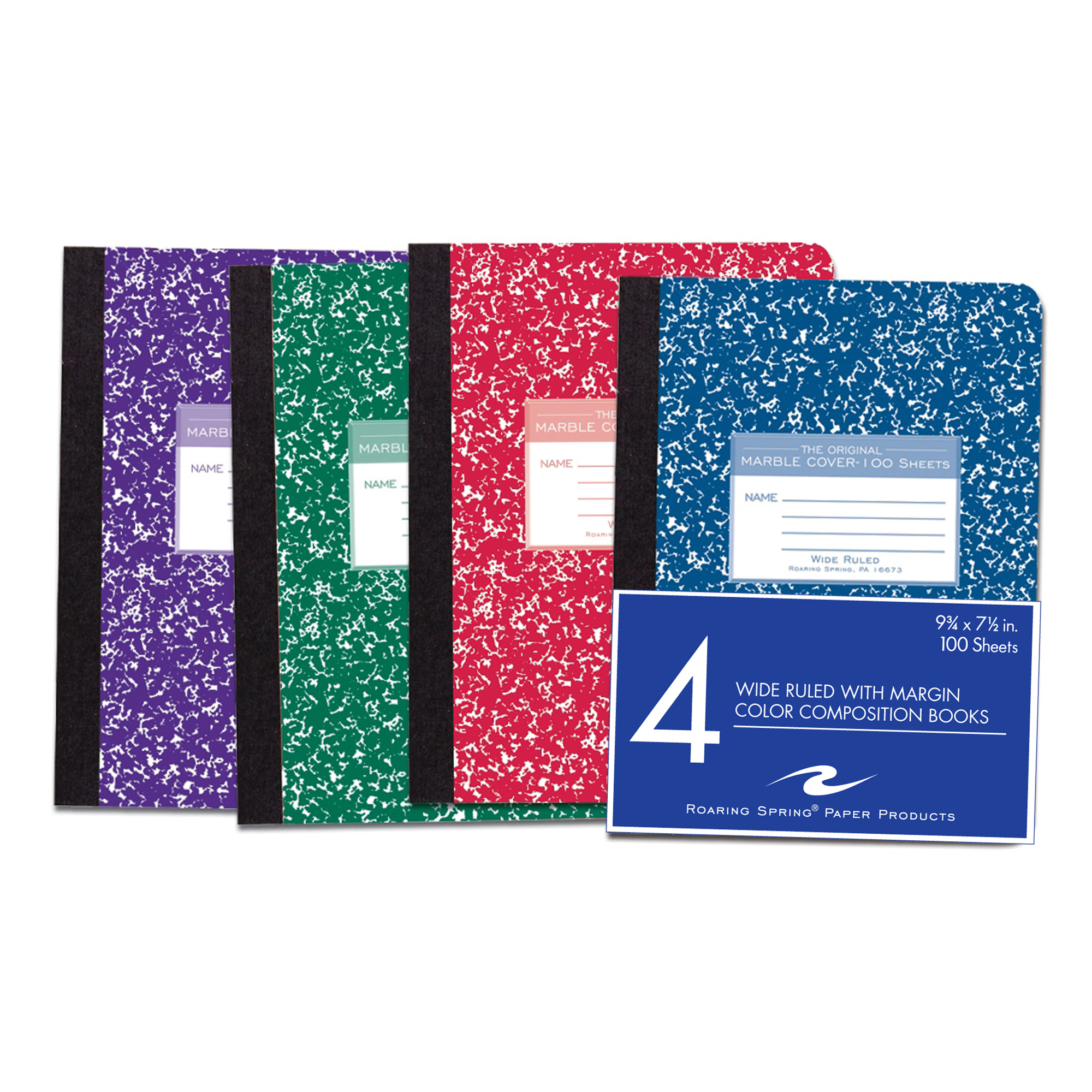 Wide Ruled Colored Hard Cover Composition Book 100 Sheet 4-Pack