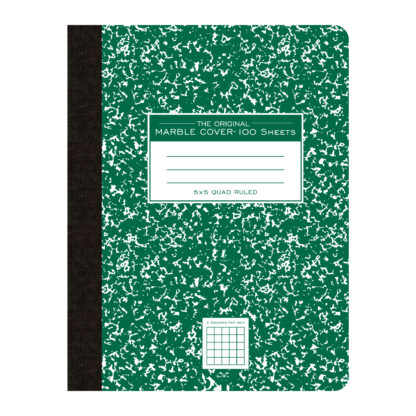 Hard Cover Composition Book, 5x5 Grid Ruled.9.75" x 7.5", 100 Sheets/200 Pages, Green Marble Cover