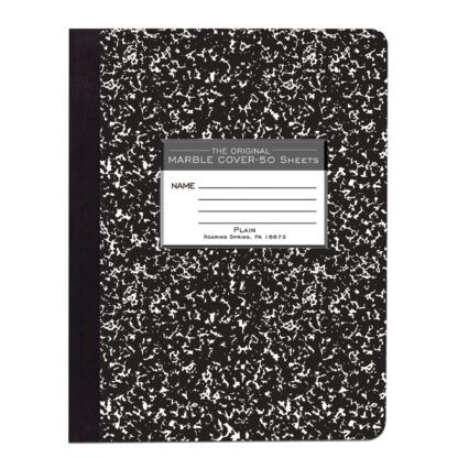 Hard Cover Composition Book, Unruled, 9.75" x 7.5" , 50 Sheets/100 Pages, Black Marble Cover