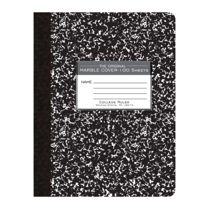 Hard Cover Composition Book, College Ruled, 9.75" x 7.5", 100 Sheets/200 Pages, Black Marble Cover