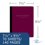 Flexible Poly Cover Composition Book, Wide Ruled, 9.75" x 7.5", 70 Sheets/140 Pages, Assorted Jewel Tone Covers