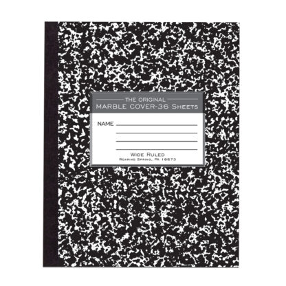 Flexible Cover Composition Book, Wide Ruled, 8.5" x 7", 36 Sheets/72 Pages, Black Marble Cover