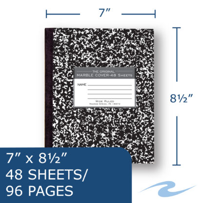 Flexible Cover Composition Book, Wide Ruled, 8.5" x 7", 48 Sheets/96 Pages, Black Marble Cover