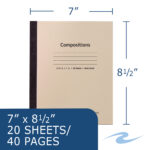 Flexible Cover Composition Book, Wide Ruled, 8.5" x 7", 20 Sheets/40 Pages, Manila Tag Cover