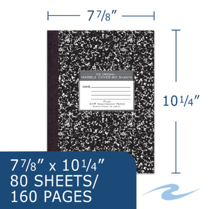 Signature Collection™ Oversized Hard Cover Composition Book, Unruled, 10.25" x 7.88", 80 Sheets/160 Pages of 20 lb Paper, Black Marble Cover