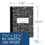 Oversized Flexible Cover Composition Book, College Ruled, 10.25" x 7.88", 80 Sheets/160 Pages, Black Marble Cover