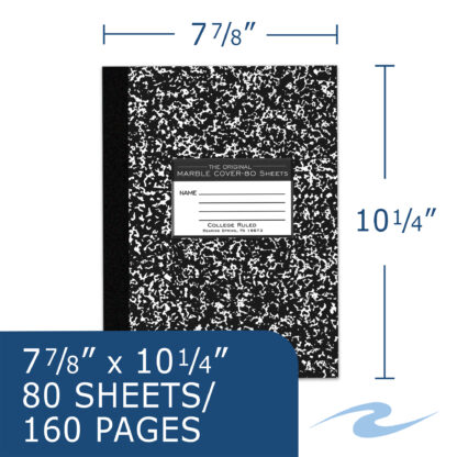 Oversized Flexible Cover Composition Book, College Ruled, 10.25" x 7.88", 80 Sheets/160 Pages, Black Marble Cover