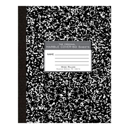 Flexible Cover Composition Book, Wide Ruled, 9.75" x 7.75", 60 Sheets/120 Pages, Black Marble Cover